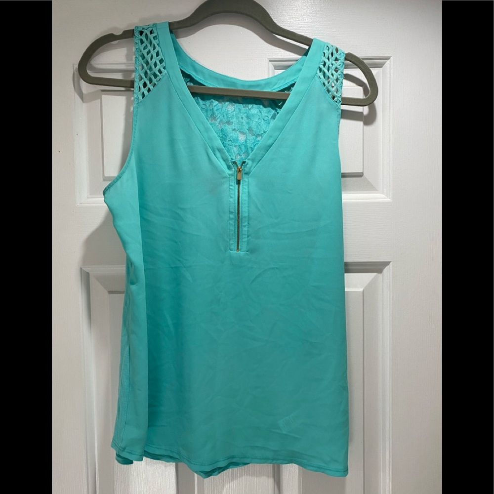 Pretty sea green top with lattice and lace